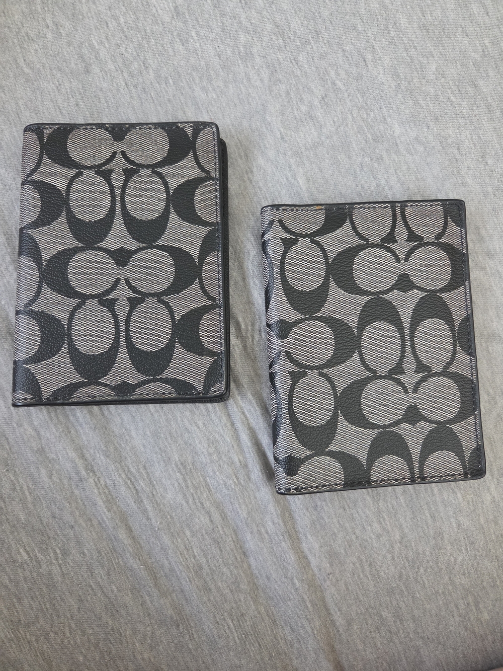 Coach Gray and Black Signature Canvas Passport/Card Holder Duo